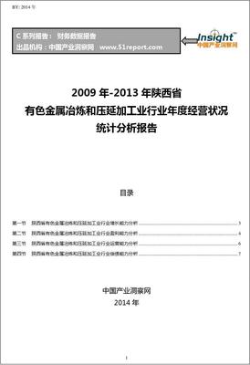 2009-2013年陜西省有色金屬冶煉和壓延加工業(yè)經(jīng)營狀況分析年報